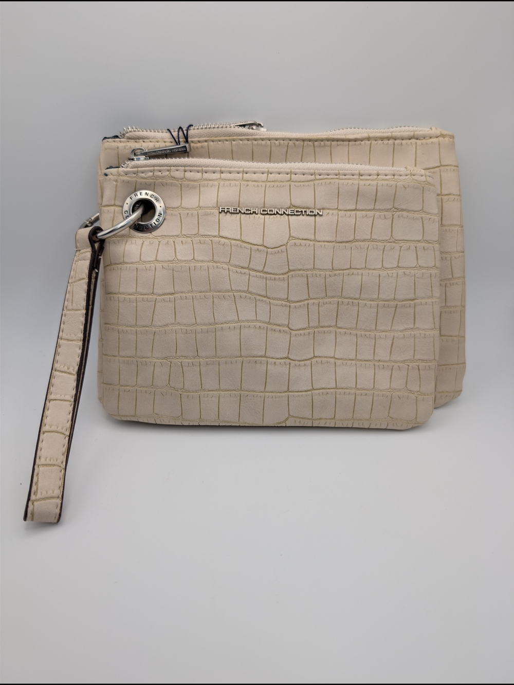 French Connection Cream Croc-Embossed Wristlet Trio